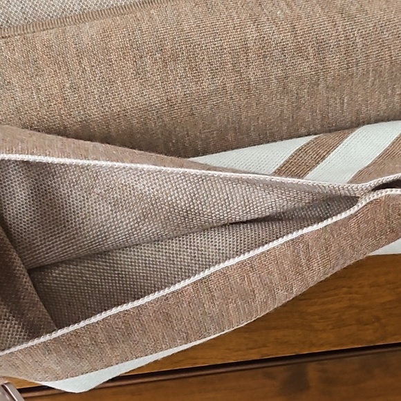 LOFT Border Stripe Poncho Wrap Shrug Tan & White Size M/L - Picture 5 of 8